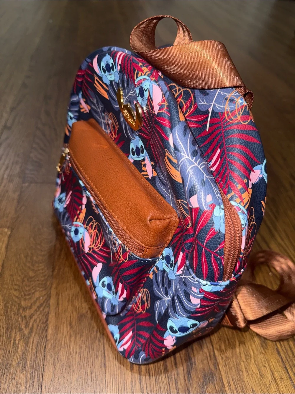 Loungefly Stitch Tropical Leaf Mini Backpack - Navy, Red & Brown